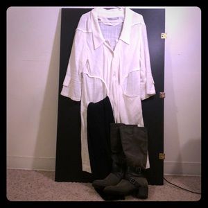 Long Linen Collared Dress Jacket with Pockets